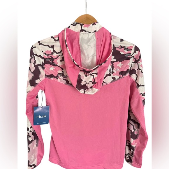 Huk ICON X current camo Hoodie. Pink & Brown Camo Size S - Picture 4 of 9